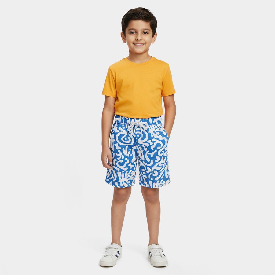 Boys' Blue Cotton Regular Fit Bermuda Shorts, Mid Blue, large