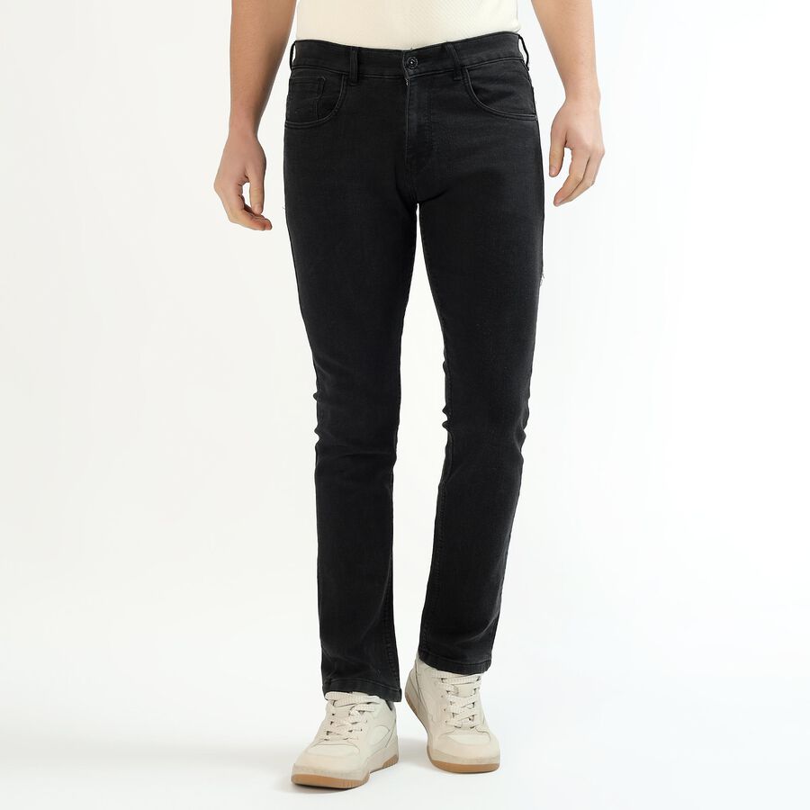 Men's Jet Black Slim Fit Stretchable Jeans, गहरा ग्रे, large