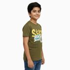 Boys Muted Olive Green Round Neck Casual T-Shirt, Olive, small