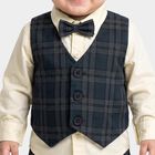 Infants' Navy Blue 100% Cotton Collared Neck Checked Baba Suit, Navy Blue, small