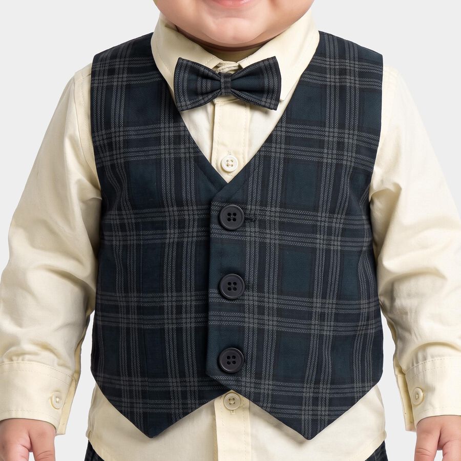Infants' Navy Blue 100% Cotton Collared Neck Checked Baba Suit, Navy Blue, large