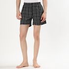 Men's Dark Charcoal Black Checked Elastic Waist Boxers, Black, small image number null