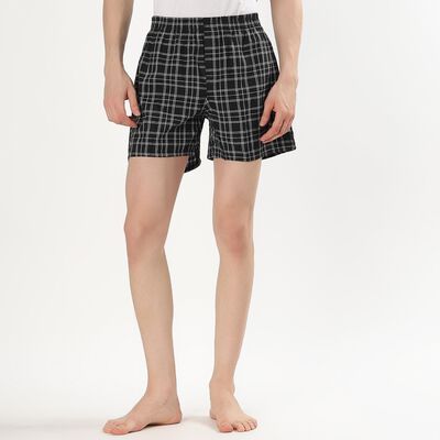 Men's Dark Charcoal Black Checked Elastic Waist Boxers