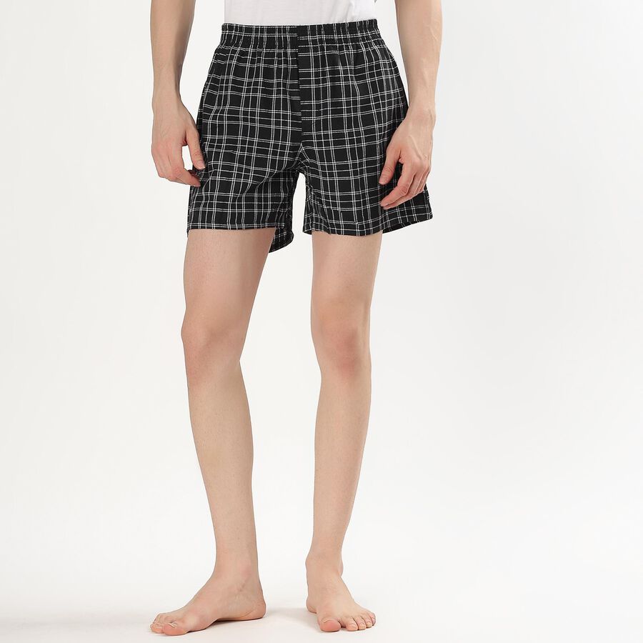 Men's Dark Charcoal Black Checked Elastic Waist Boxers, Black, large image number null