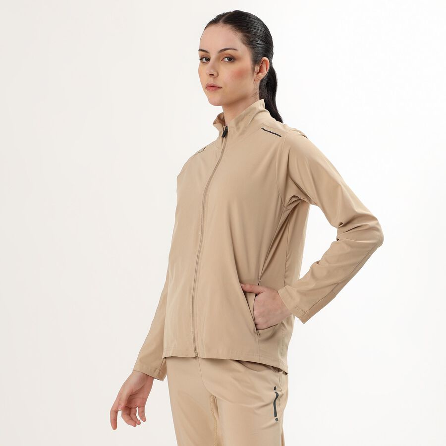 Women's Light Beige High Neck Sportswear Jacket, Beige, large image number null