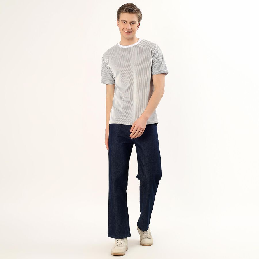 Men's Muted Olive Crew Neck Striped T-Shirt, Olive, large