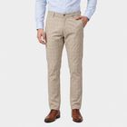 Men's Light Grey Slim Fit Checked Casual Trousers, Light Grey, small