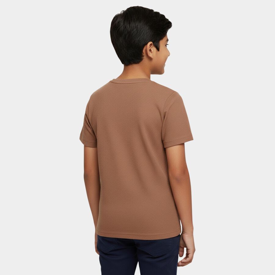 Boys' Brown Round Neck Graphic Printed T-Shirt, Brown, large