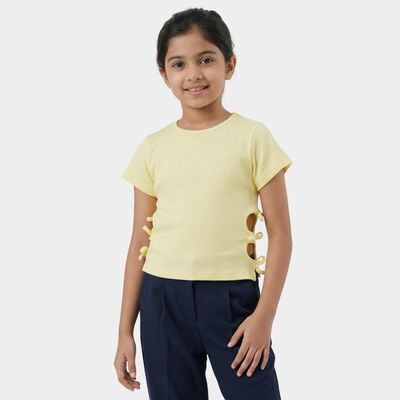 Girls Yellow Cotton Casual T-Shirt