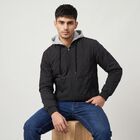 Men's Black Hooded Bomber Jacket, Black, small