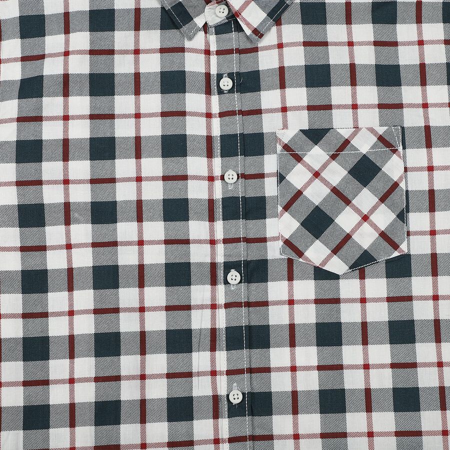 Boys White Checked Collar Regular Fit Casual Shirt, White, large