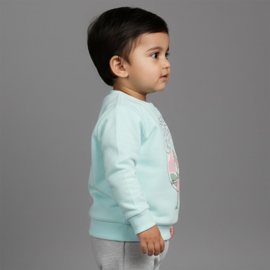 Infants Bright Aqua Cotton Crew Neck Casual Sweatshirt, एक्वा, large image number null