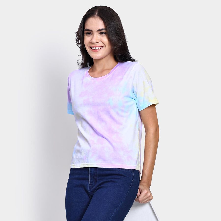 Ladies' 100% Cotton Round Neck T-Shirt , नीला, large image number null
