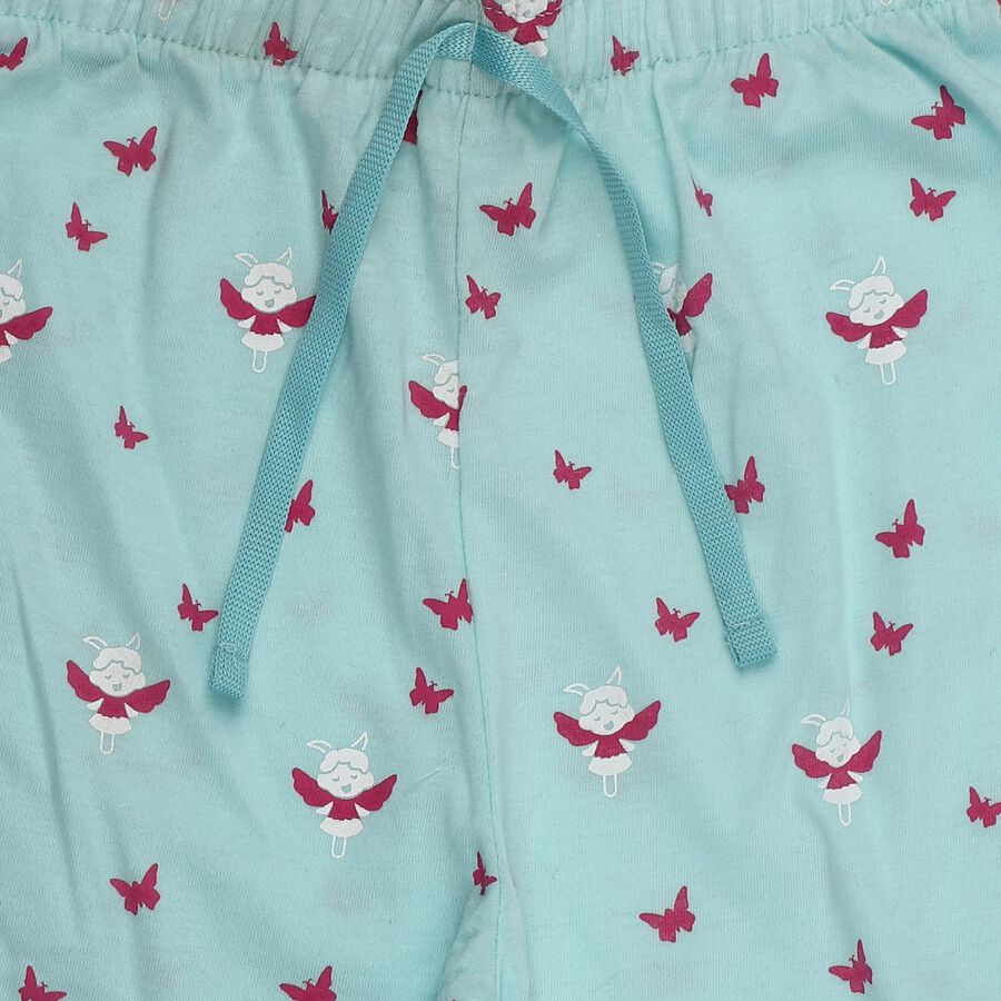 Girls' Blue Regular Fit Graphic Printed Pyjama, Light Blue, large
