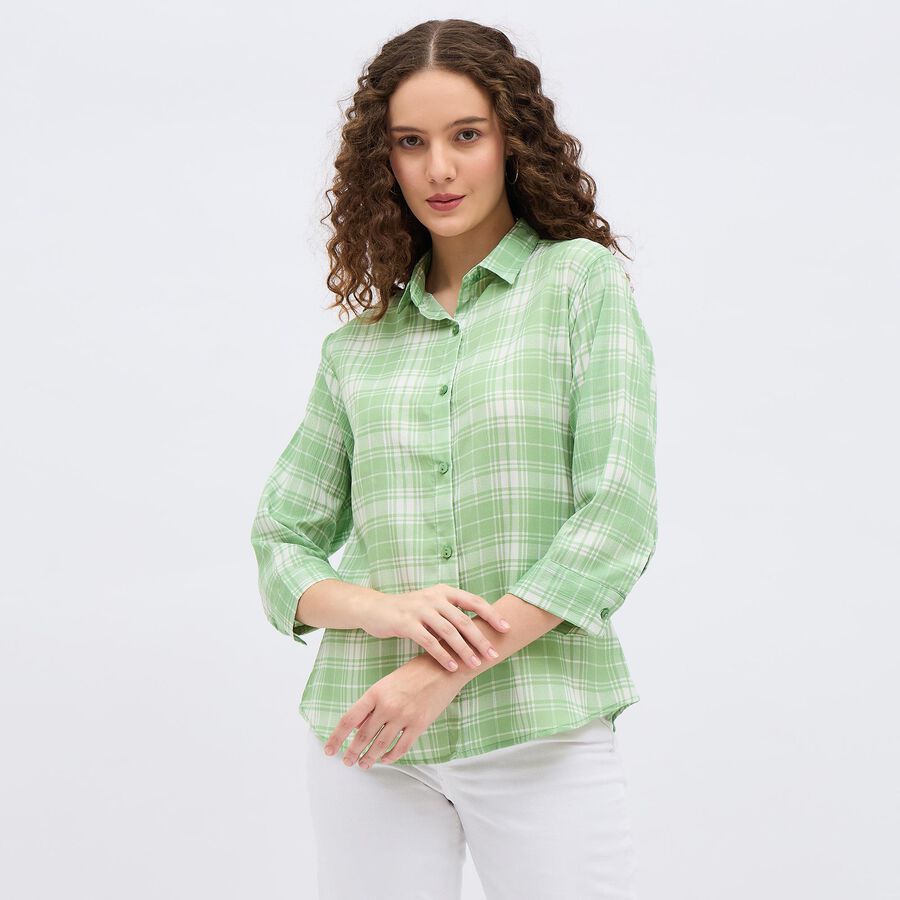 Women's Light Sage Green Checked Classic Shirt, Light Green, large image number null