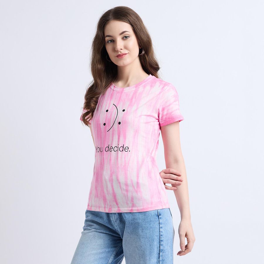 Ladies' 100% Cotton Round Neck T-Shirt , Pink, large image number null