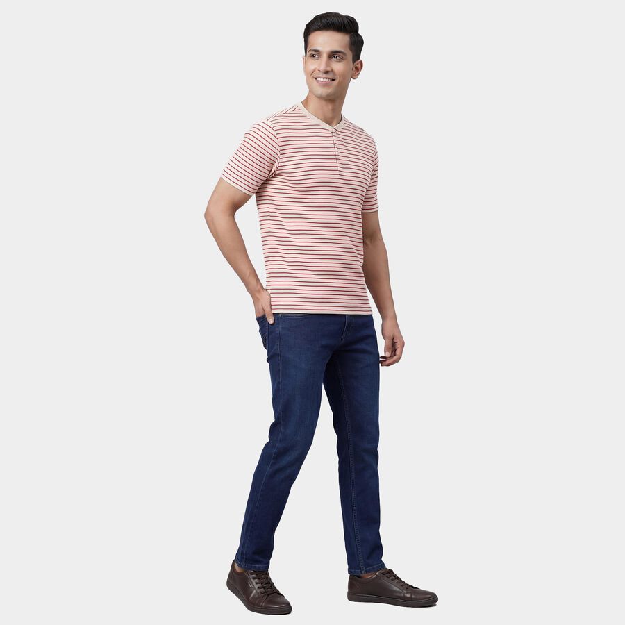 Men's Off-White Henley Neck Casual T-Shirt, Off White, large