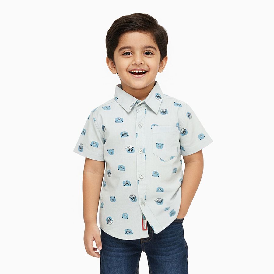 Boys' 100% Cotton Casual Shirt, Light Blue, large image number null