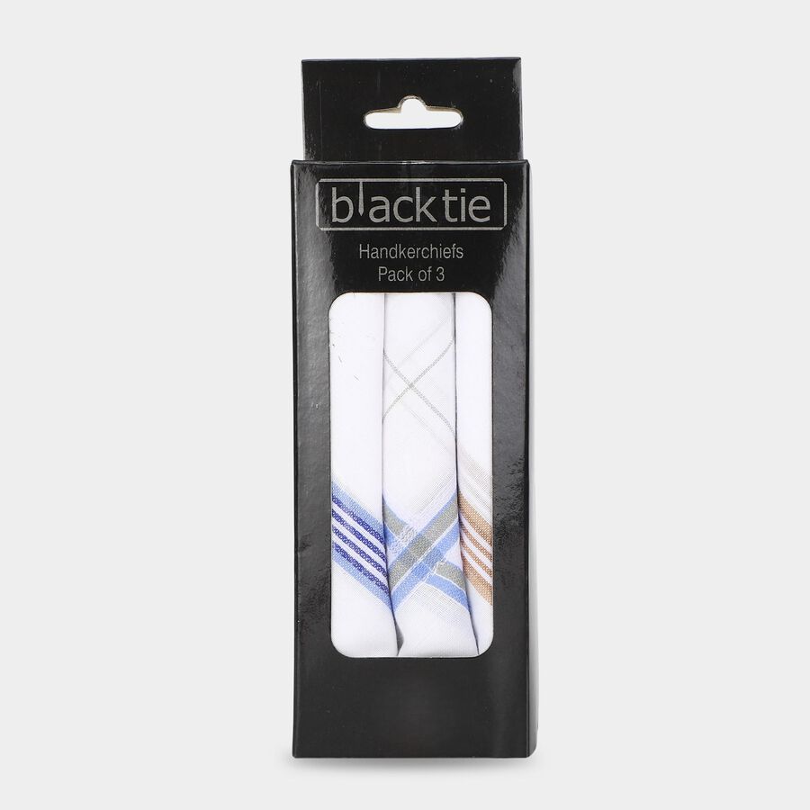 Men's Dark Grey Checked Pack of 3 Handkerchief, Dark Grey, large
