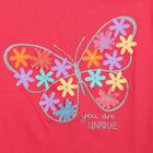 Girls' Pink Cotton Round Neck Casual T-Shirt, Pink, small