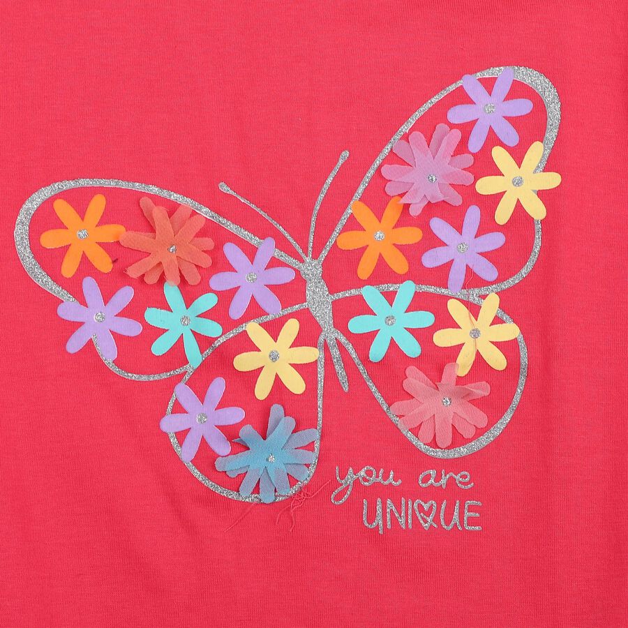 Girls' Pink Cotton Round Neck Casual T-Shirt, Pink, large