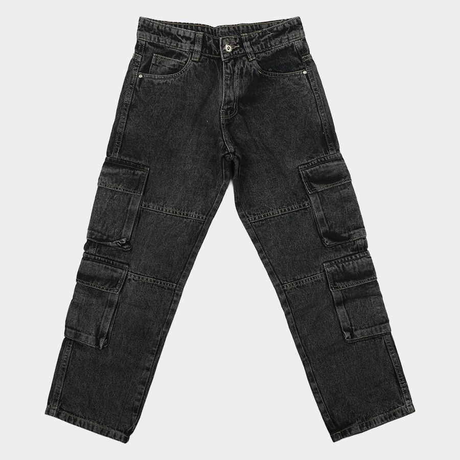 Boys' Dark Grey Cargo Fit Washed Jeans, Dark Grey, large
