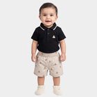 Infants' Black Cotton Polo Neck Embroidered Baba Suit, Black, small