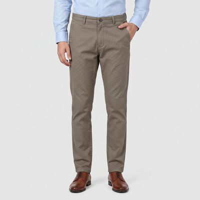 Men's Grey Slim Fit Textured Casual Trousers