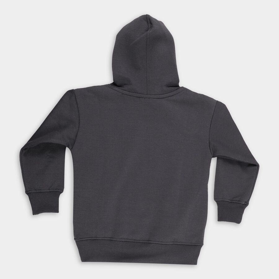 Boys Charcoal Black Hooded Neck Graphic Sweatshirt, चारकोल, large image number null