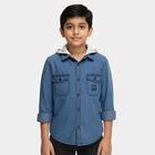 Boys Midnight Blue Hooded Casual Shirt, Mid Blue, small image number null