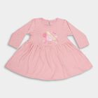 Infants' Soft Pink Polka Dot and Bird Print Long Sleeve Frock, हल्का गुलाबी, small image number null