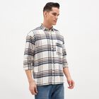 Men's Off White and Navy Cotton Button Down Casual Shirt, Off White, small image number null