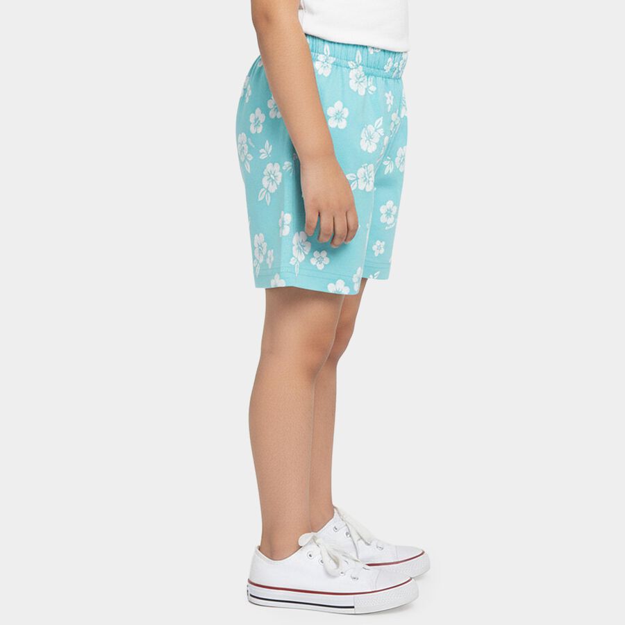 Girls' Teal Regular Fit Floral Printed Shorts, एक्वा, large