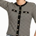 Women's Black Round Neck Striped Regular Top, काला, small