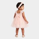 Infants' Peach Fit and Flare Floral Applique Party Wear Frock, पीच, small
