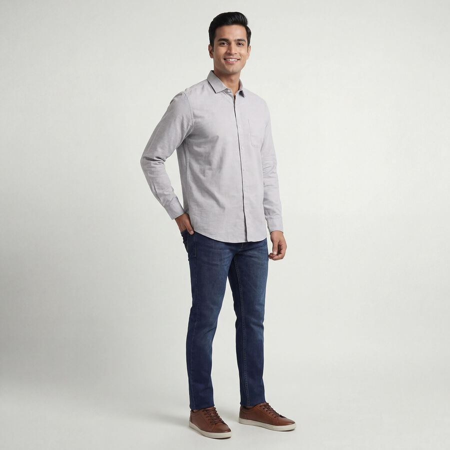 Men's Grey Regular Fit Casual Shirt, Light Grey, large