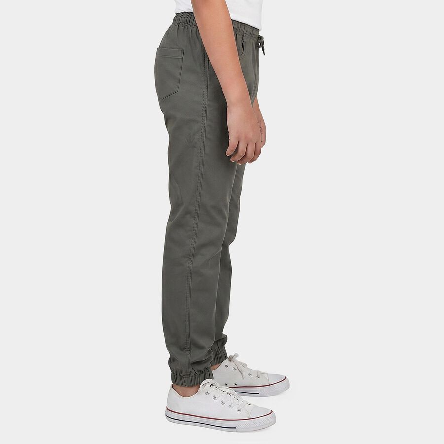 Boys' Dark Grey Regular Fit Solid Jogger Trousers, गहरा ग्रे, large