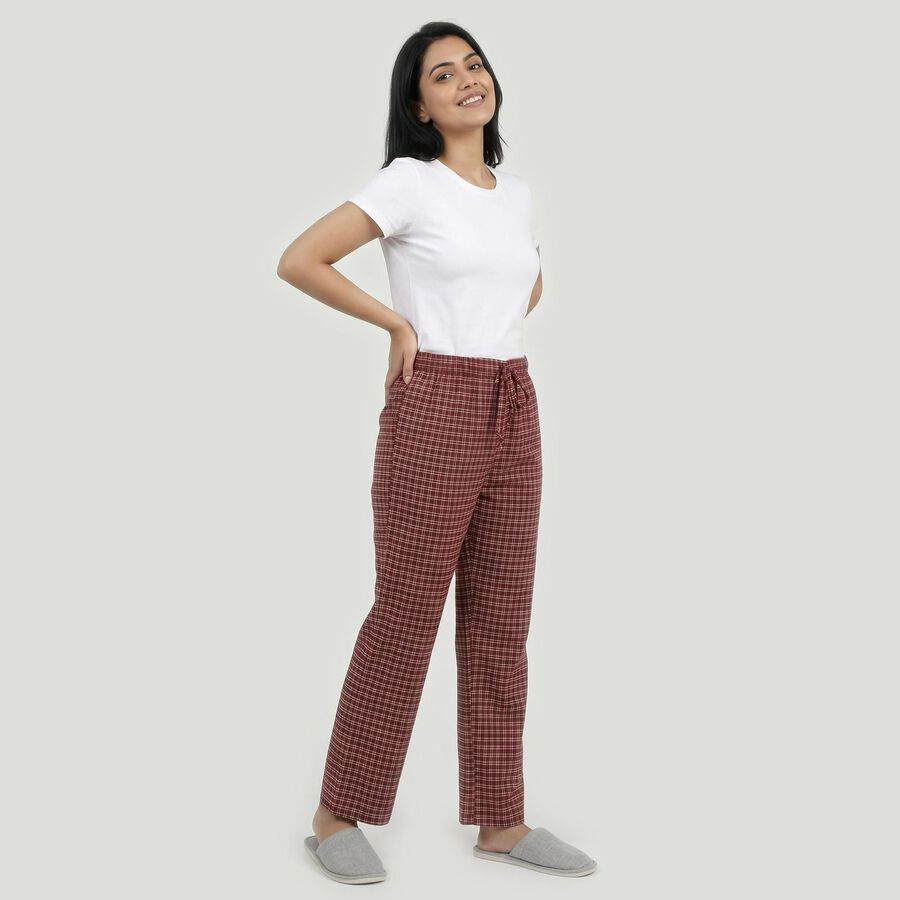 Women's Maroon Straight Fit Checked Lounge Pyjama, मरून, large