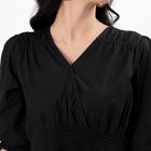 Women's Jet Black Cotton V-Neck Casual Midi Dress, Black, small