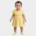 Infant Girls' Yellow Regular Fit Daisy Printed Ruffle Neck Frock, Yellow, small
