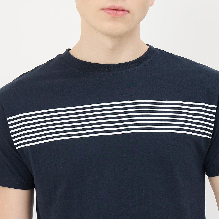 Men's Navy Blue Round Neck Casual T-Shirt, Navy Blue, large