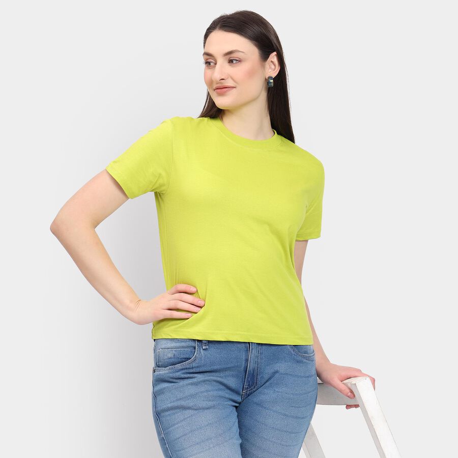 Ladies' 100% Cotton Round Neck T-Shirt, निऑन ग्रीन, large