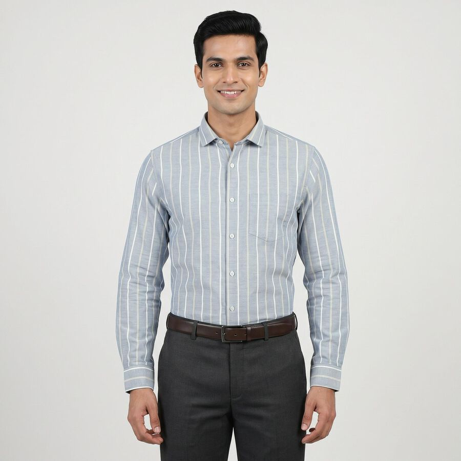 Men Blue Classic Formal Shirt, Mid Blue, large