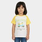 Girls Yellow Cotton Round Neck Casual T-Shirt, पीला, small