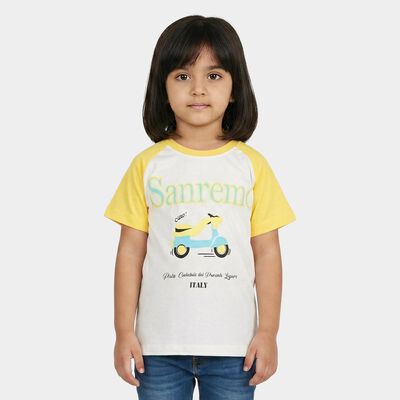 Girls Yellow Cotton Round Neck Casual T-Shirt