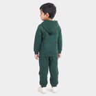 Boys Green Hooded Neck Graphic Printed Baba Suit, Dark Green, small