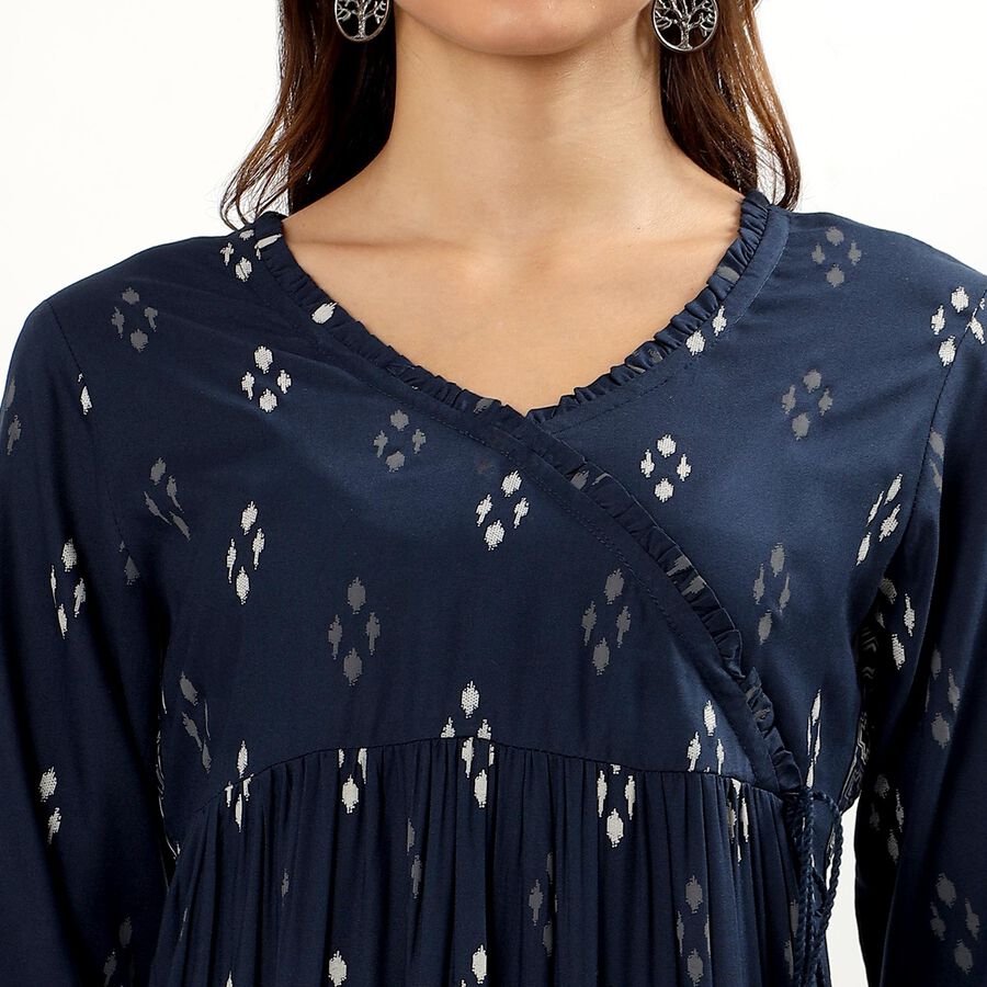Women's Dark Blue Round Neck Printed Kurta, Dark Blue, large image number null