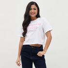 Women's Bright Snow White Cotton Round Neck Casual Crop Top, White, small