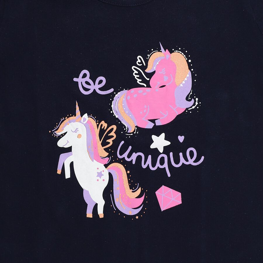 Girls' T-Shirt, नेवी ब्लू, large