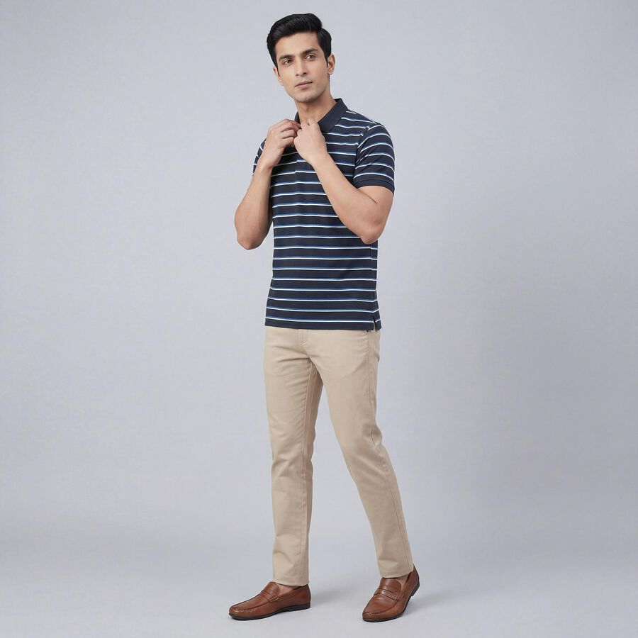 Men's Navy Blue Polo Collar Casual T-Shirt, नेवी ब्लू, large